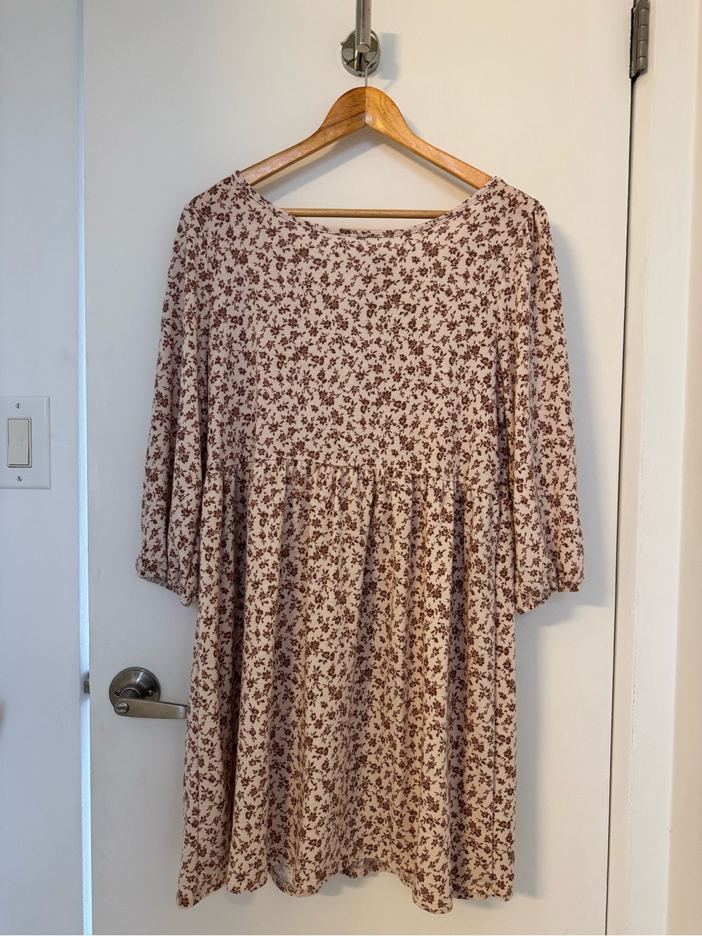 Floral Babydoll Dress in Light Pink and Brown